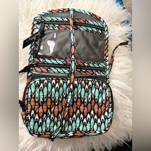 Vera Bradley Cosmetic Organizer in Mint, Brown & Black Print